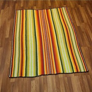 Handmade Multi-Stripe Crochet Throw Blanket in Orange, Yellow & Green
